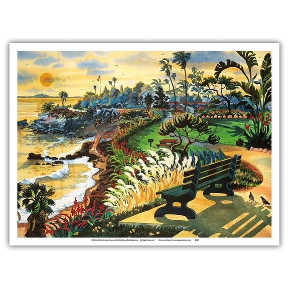 Heisler Park - Laguna Beach California - From an Original Watercolor Painting by Robin Wethe Altman - Master Art Print (Unframed) 9in x 12in