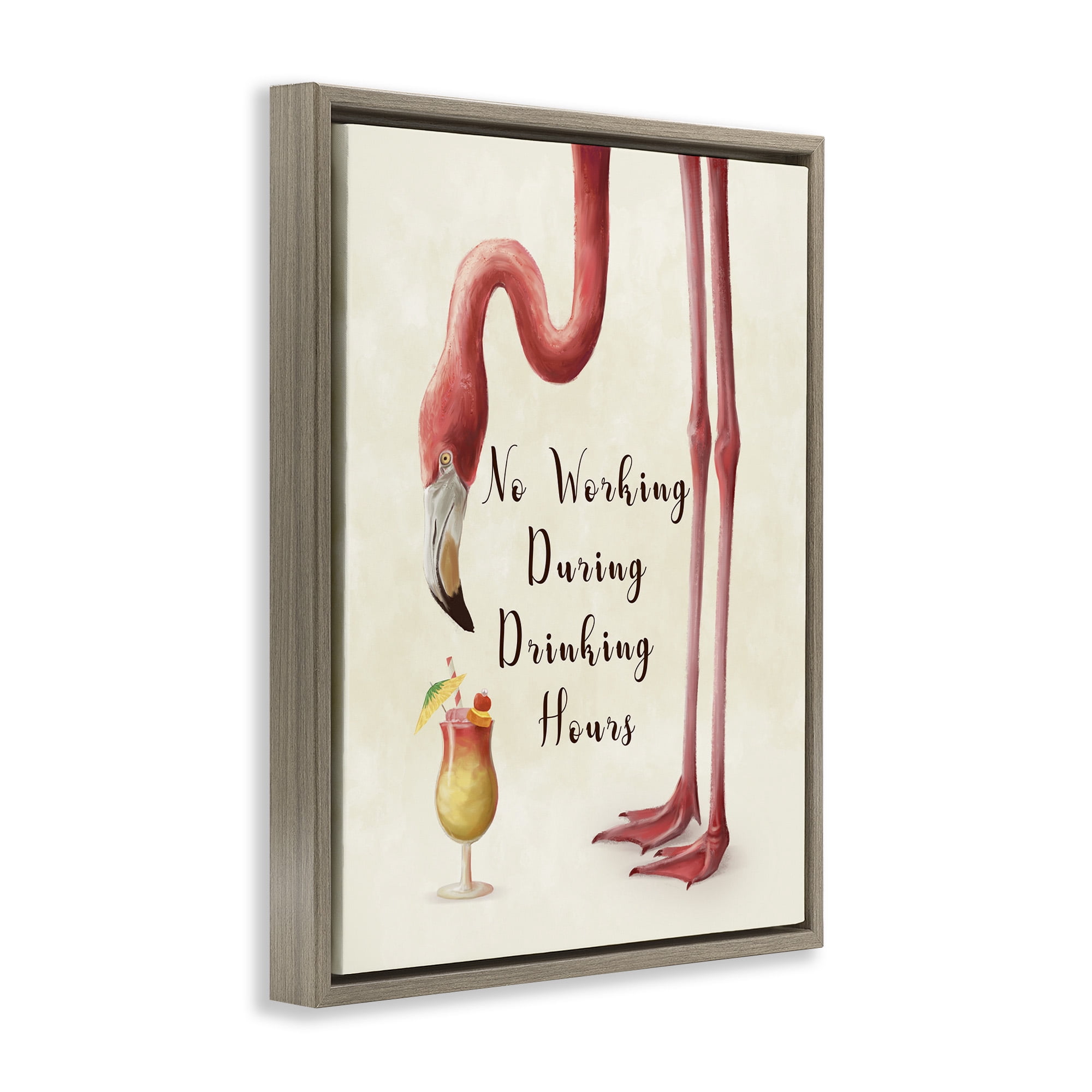 Stupell Industries Flamingo & Cocktail Phrase Animals & Insects Painting Brown Floater Framed Canvas Art Print Wall Art, 25 x 31