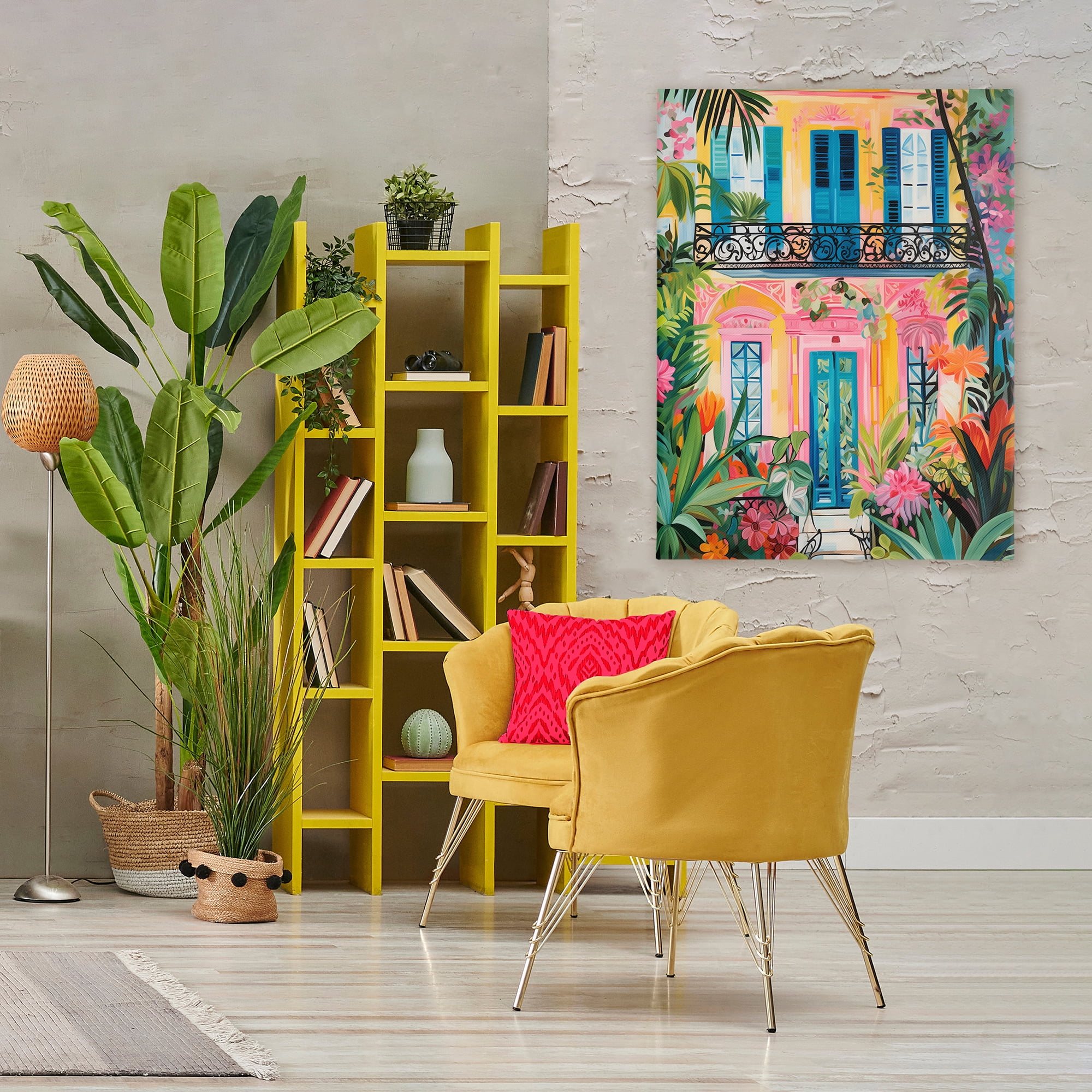 Stupell Industries Colorful Facade with Tropical Garden Canvas Wall Art, design by LSR Design Studio