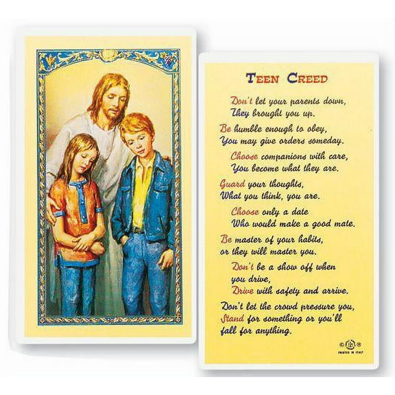 Teen Creed Laminated Catholic Prayer Holy Card with Prayer on Back, Pack of 25