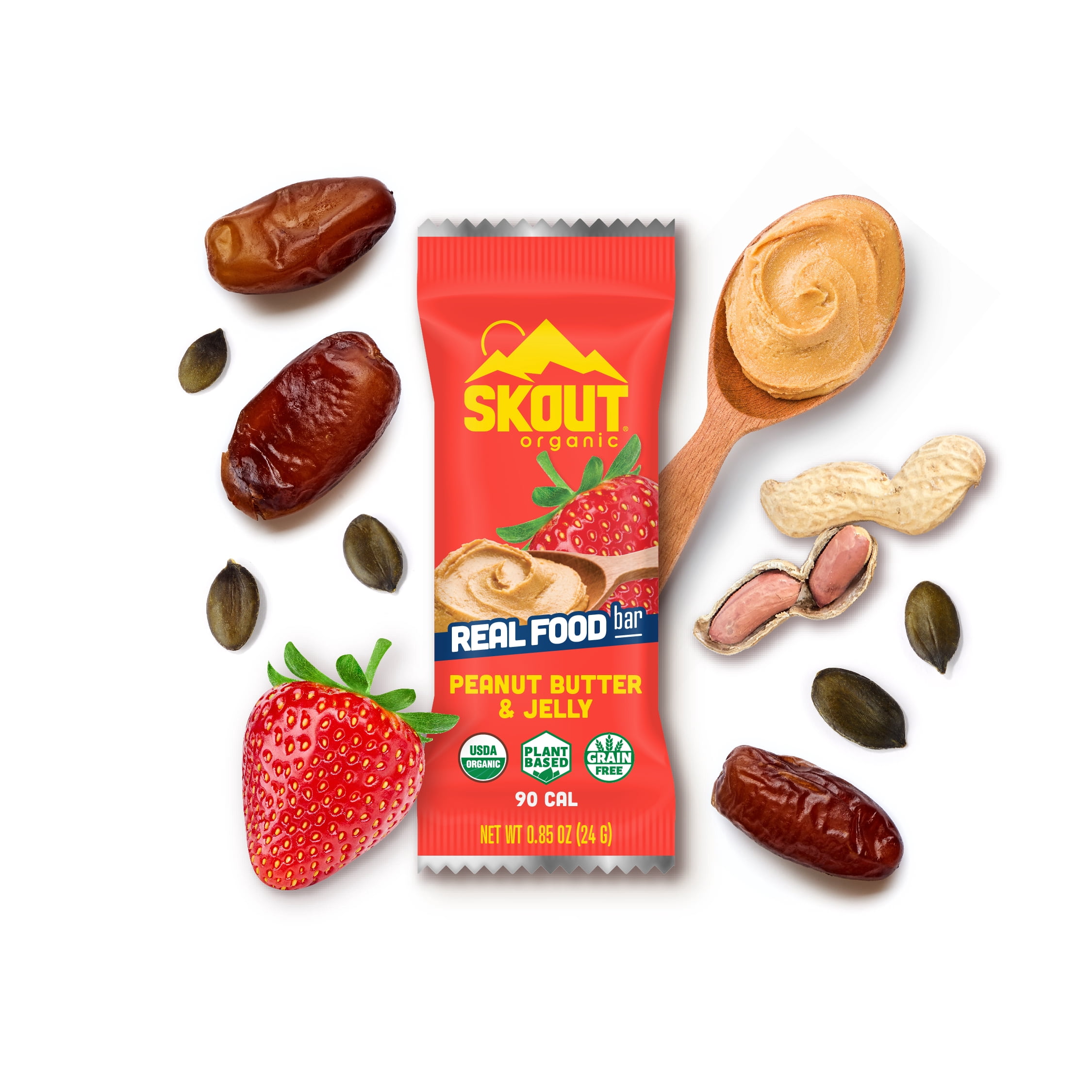 Skout Organic, Kids Real Food Bar, Peanut Butter & Jelly, 6 Energy Bars, 0.85 Oz each