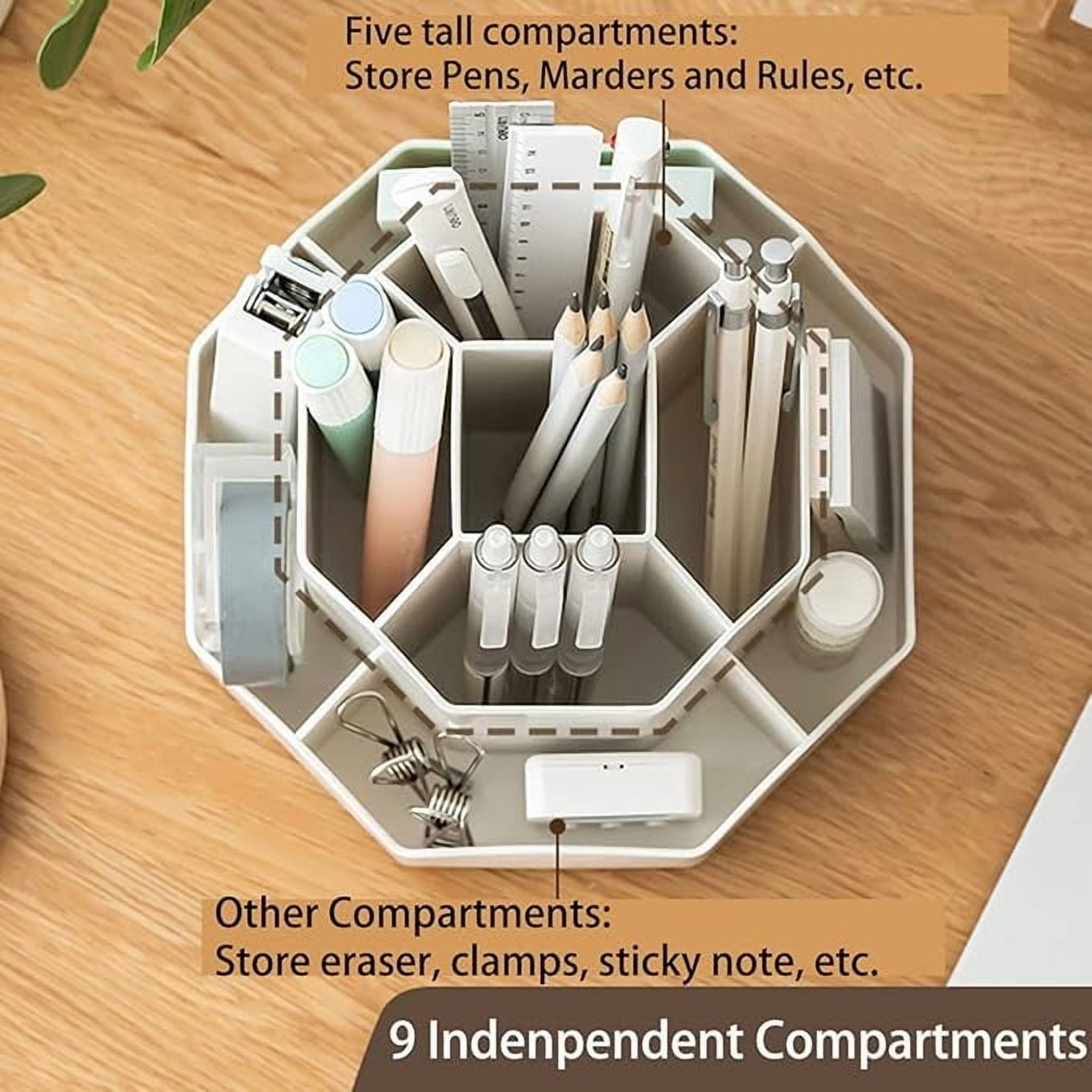 Rotating Desk Organizer, 360° Rotating Pencil Pen Holder for Desk, Desk Organizers and Accessories with 9 Slots Pencil Organizer, Art Supply Storage Box Caddy for Office