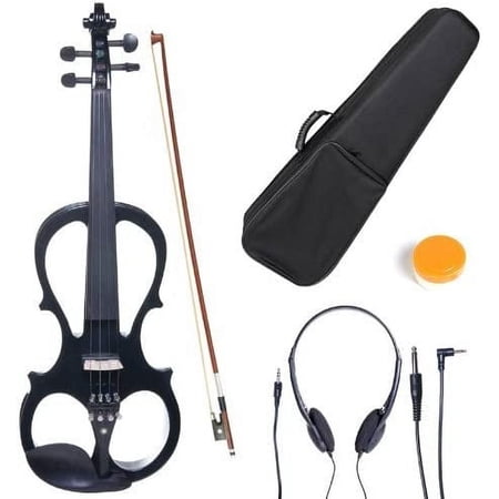 Cecilio 4/4 CEVN-1BK Solid Wood Electric/Silent Violin with Ebony Fittings in Style 1 - Full Size - Black Metallic