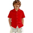 thumbnail image 2 of TIREOW Kids Boys Short Sleeve Dress Shirt Solid Color Button Down Shirt Summer Comfortable Casual Shirt Tops, 2 of 7