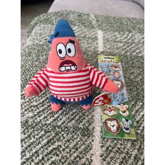 Ty Beanie Baby - PATRICK STAR 6" FIRST MATE SPONGEBOB NEW (With Animal Stickers)