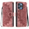 thumbnail image 2 of Flip Case for iPhone 16 Pro, Totem Embossed Flowers Premium PU Leather Wallet Folio Cover with Card Holder Kickstand Compatible with iPhone 16 Pro - Pink, 2 of 14