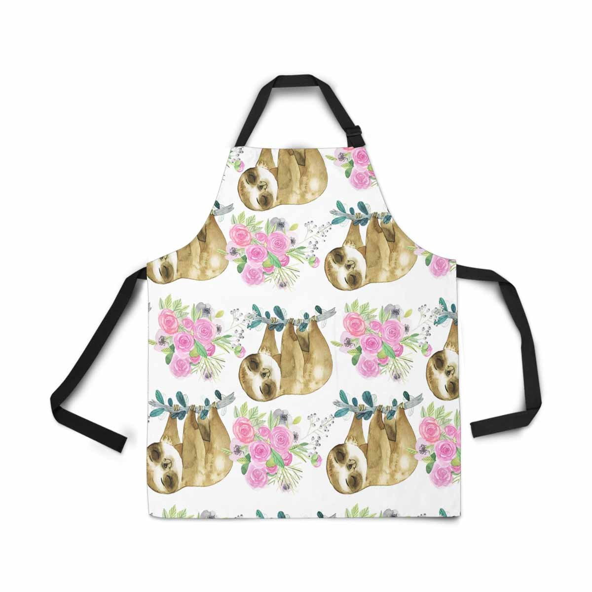 ASHLEIGH Watercolor Sloth with Jungle Leaves Apron for Women Men Girls Chef with Pockets Cute Child Adjustable Bib Kitchen Cook Apron for Cooking Baking Gardening Pet Grooming Cleaning
