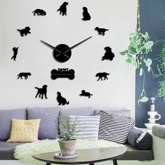 The Labrador Retriever Large Wall Clocks Dog Breed Labrador DIY Wall Art With Mirror Acylic Sticker Mirror Effect Big Hands Clock(Black,27inch)