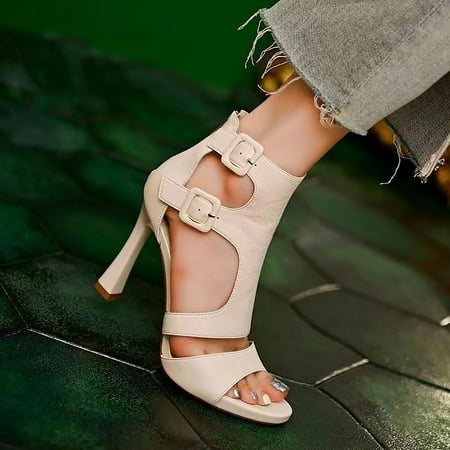 

WQJNWEQ Shoes Women New Summer Hollow Out Thin Heel Fashion Buckle Peep-toe Sandals Fall Sale