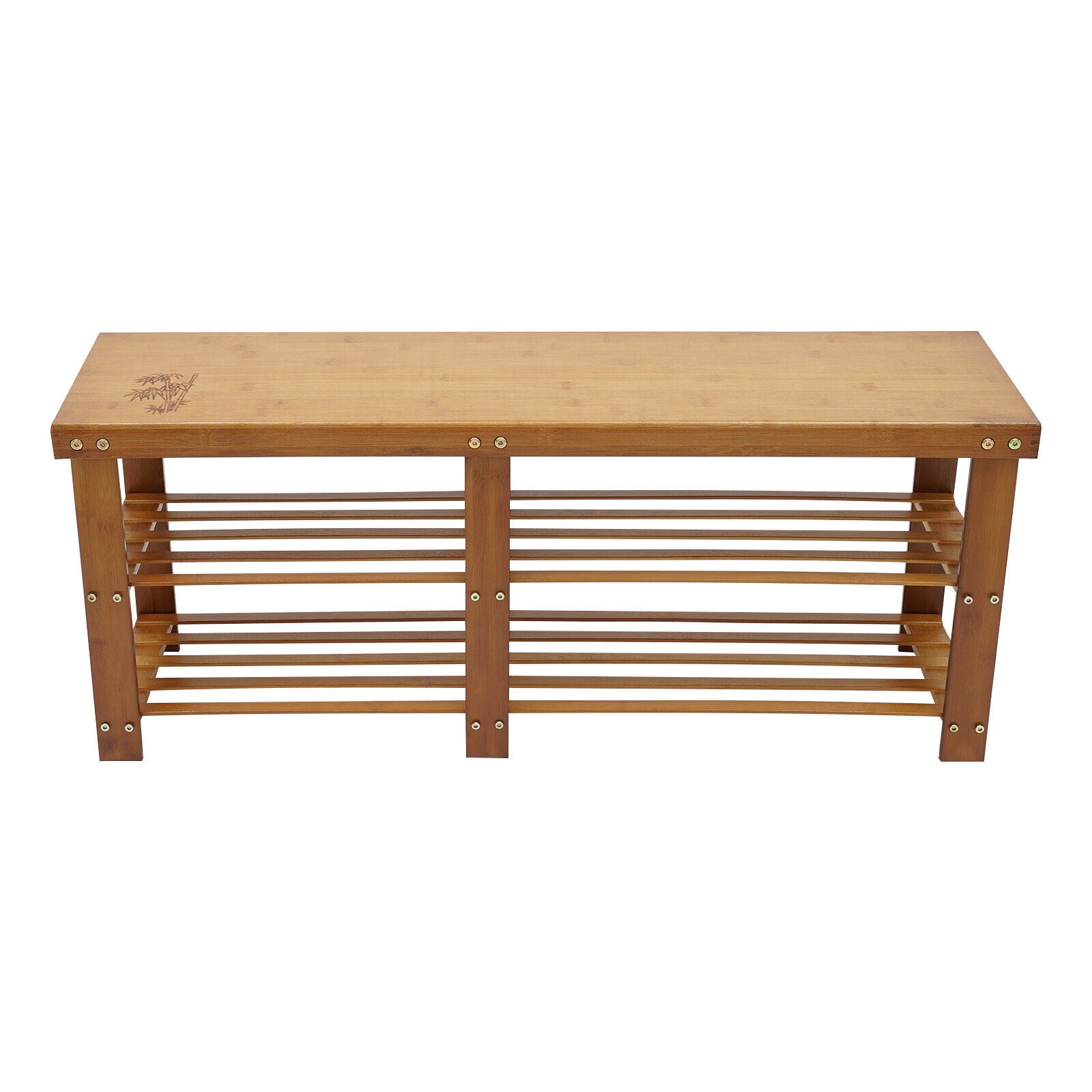 MIDUO Shoe Rack Bench 2Tier Bamboo Shoe Storage Shelf Entryway Seat