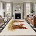 thumbnail image 2 of Hen Washable Area Rug 6x9 Vintage Farmhouse Hen Straw Linen Texture Black Plaid Low-Profile Large Area Rugs with Non Slip Backing Indoor Floor Carpet for Entrance Living Room Bedroom Home Office, 2 of 9