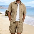 thumbnail image 2 of Bpyeka Men's Big & Tall Casual Two-Piece Matching Set, Button Down Collar Short Sleeve Shirt & Drawstring Cargo Shorts, Multi-Pocket Workwear Outfit, 3XL-5XL, 2 of 8