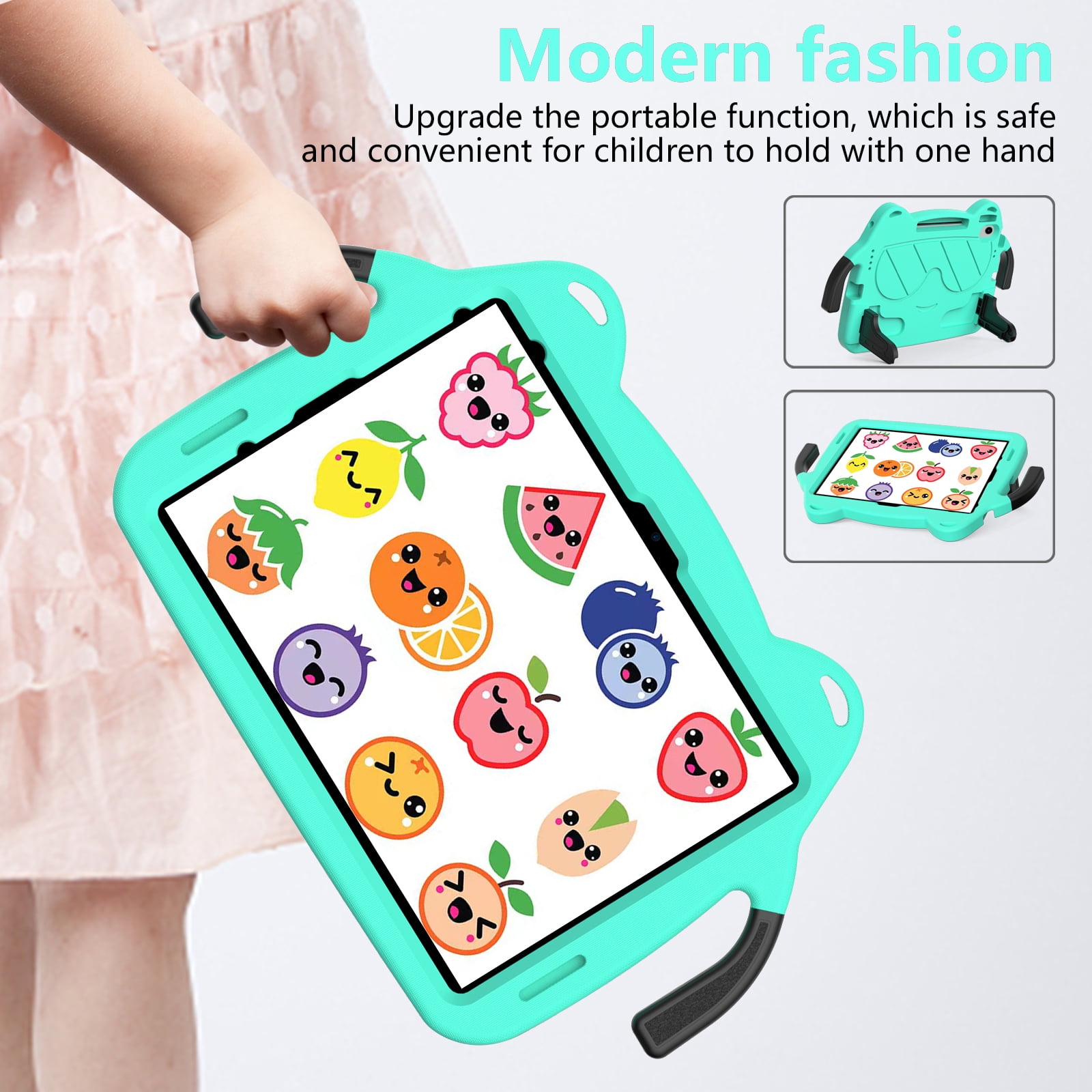 Dteck Cute Kids Case for iPad 10th Generation 10.9 Inch 2022 / iPad Air 5 / iPad Air 4 Silicone Child Proof Boys Girls Case with Built-in Pencil Holder Kickstand Handle Grip for 10.9 Inch iPad,Mint