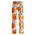 thumbnail image 5 of Womens Pj Pants Halloween Pumpkin Print Wide Leg Drawstring Lounge Sleepwear Bottoms, 5 of 6
