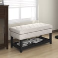 thumbnail image 2 of Storage Bench Ottoman, Beige Upholstered Flip Top Entryway Bench with Button Tufted Top and Rubber Wood Legs, Footstools Easy to Assemble for Bedroom End of Bed Couch, LJ2229, 2 of 9