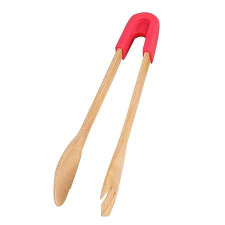 

Salad BBQ Food Bread Snack Clip Natural Bamboo Food Toaster Tongs Silicone Baking Buffet Tool Red