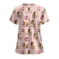 thumbnail image 6 of GEWSEY Cute Scrub Tops Stretchy Short Sleeve V Neck Cartoon Print Pattern Nursing Working Uniform Caregiver Top (Light Pink, XXL), 6 of 7