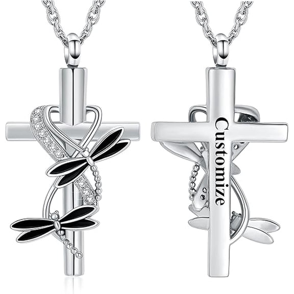Dragonfly Urn Necklace for Ashes Cross Cremation Jewelry for Women Men Ashes Pendant Stainless Steel Keepsake Memorial Urn Jewelry