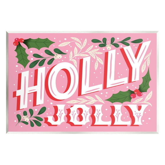 Stupell Industries Bold Pink Holly Jolly Phrase Graphic Art Unframed Art Print Wall Art, Design by The Saturday Evening Post