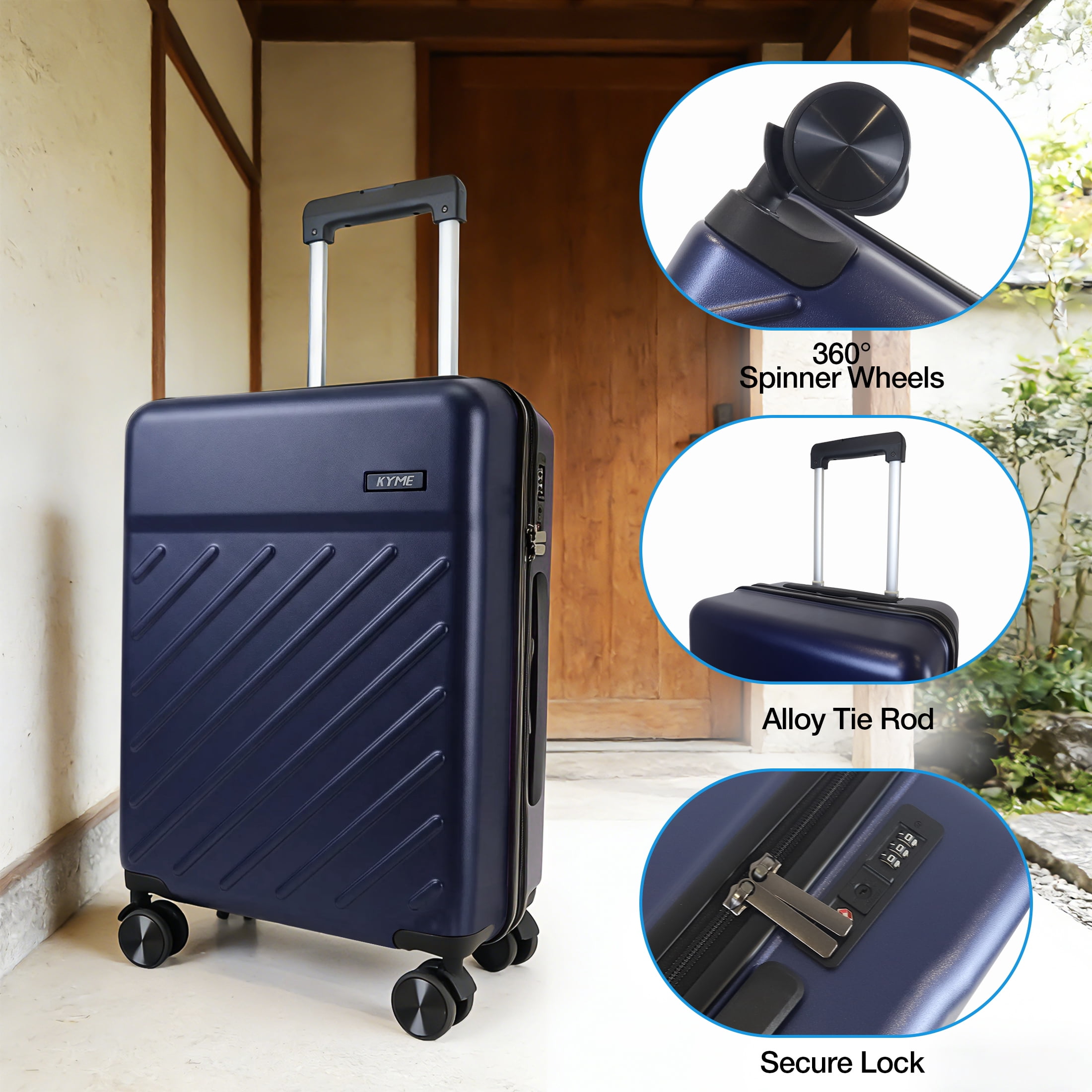 20" Hardside Carry-on Luggage, 2-Piece Set (Luggage and Backpack), Hardshell Suitcase with Divider Pockets, Four Multi-Directional Spinner Wheels, Scratch-Resistant Surface, Navy Blue