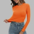 thumbnail image 2 of GJSYRH Women's Ribbed Knit Fitted Crop Top Long Sleeve Round Neck Casual Basic Shirt Comfortable Stretchy Soft Fabric T-Shirt, 2 of 7