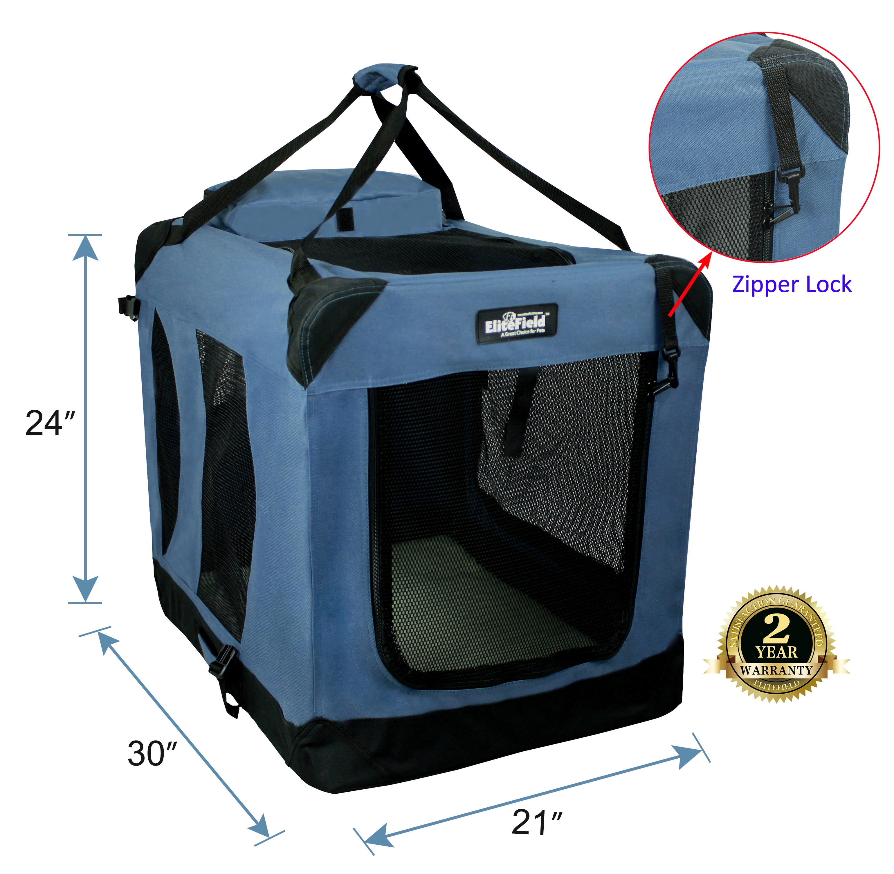 EliteField 3-Door Folding Soft Dog Crate with Carrying Bag and Fleece Bed (2 Year Warranty), Indoor & Outdoor Pet Home