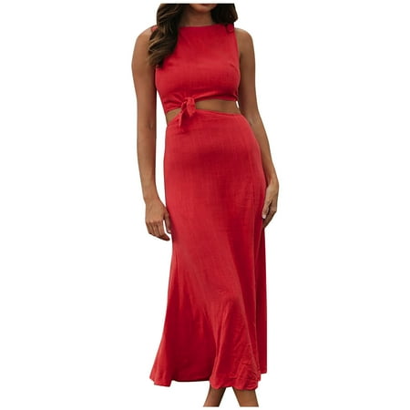 

Sweater Dress for Women Sweater Dress Women s Summer One Shoulder Sleeveless Knot Cutout Side Slit Tight Maxi Long Dress Flowy Dress Savings Clearance Deals Maternity Dress Girls Dresses Red 2XL
