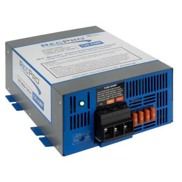 Convertidor RecPro RV 125 A | Convertidor de energía para vehículos recreativos y cargador de batería | Carga inteligente de 4 etapas | 120 VCA a 12 VCC | Rango de funcionamiento de 13 V a 16,5 V