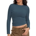 thumbnail image 2 of Womens Long Sleeve Shirts Basic Crop Tops Going Out Fall Fashion Underscrubs Layer Slim Fit Tops, 2 of 6