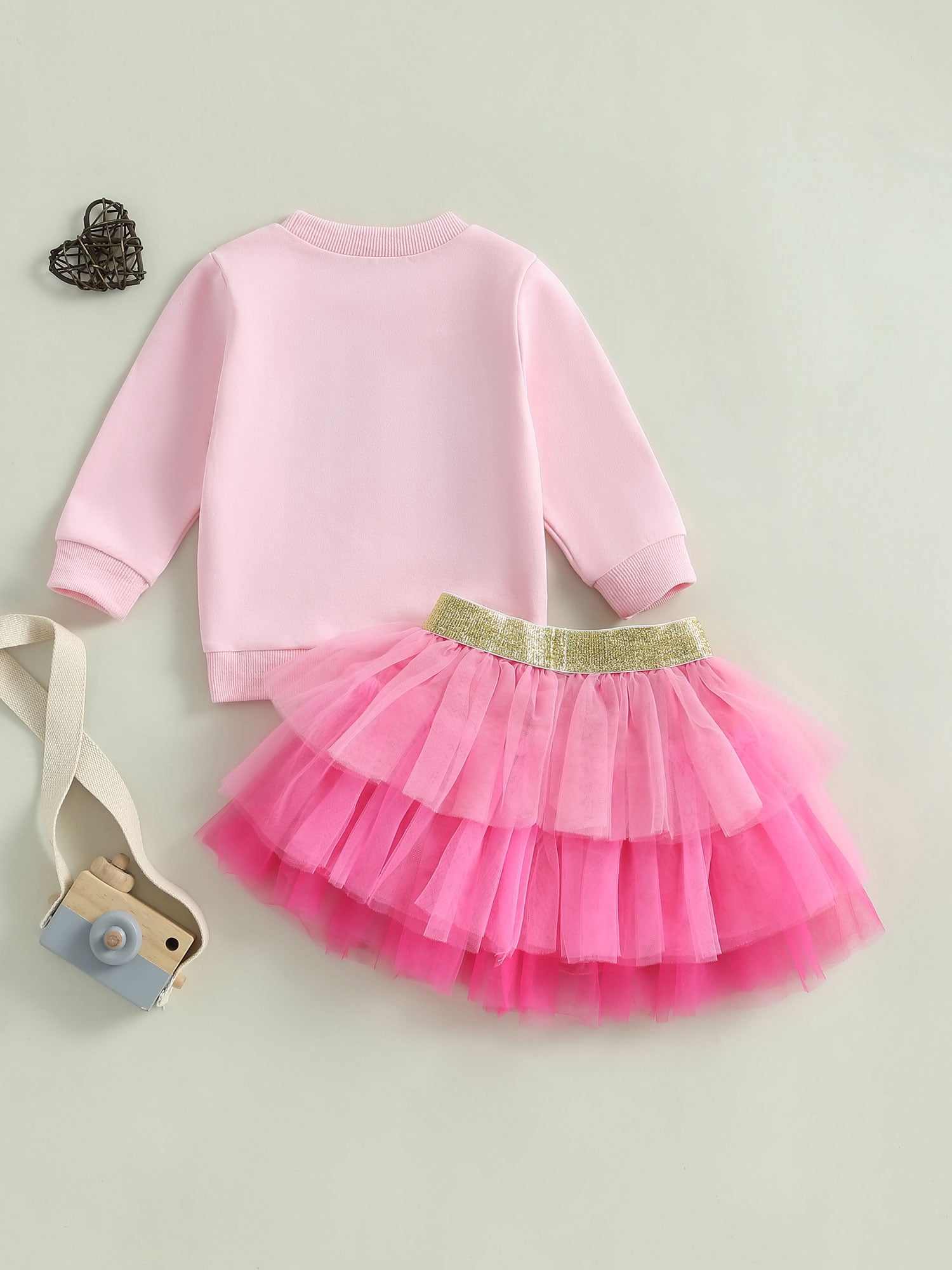 Jxzom Toddler Baby Girl Valentines Outfit XOXO Letter Embroidery Long Sleeve Sweatshirt Tops and Tulle Tutu Skirts Set 1-6 Years Cute Valentines Clothes