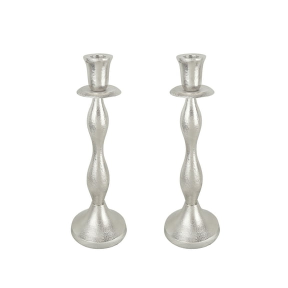 Aspen Creative 16303-21-2, Nickel Aluminum Solid Candle Holder, Table Decorative Candle Stand for Wedding, Dinning, Party, Home Decor, 4" Diameter x 12" Height, Set Of 2
