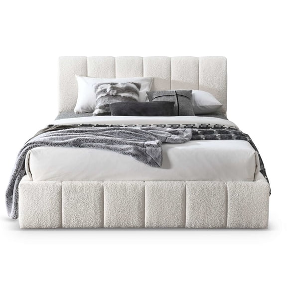 Ashcroft Furniture BED00500902 Hilar Boucle Platform Bed, King Size - White