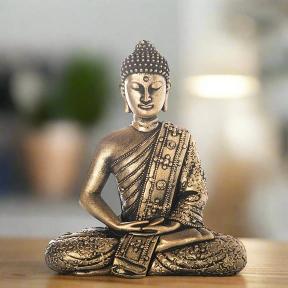 Urban Trends Cement Meditating Buddha Statue With Gold Finish 28230