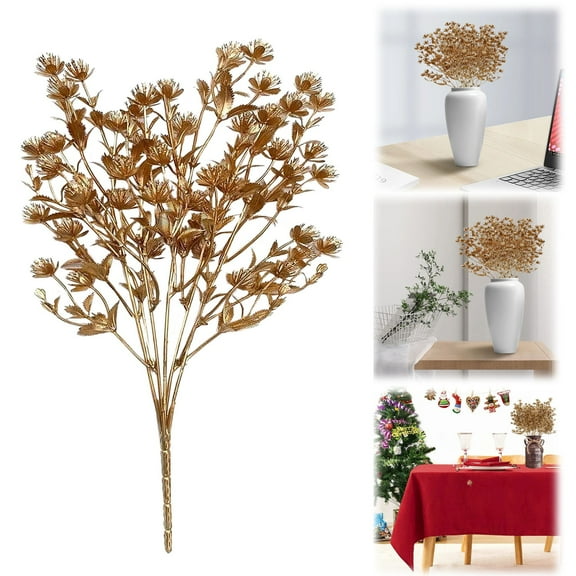 Artificial Flowers,Gold Baby Breath Artificial Christmas Flowers For Wedding Bridal Bouquet Indoor DIY Home Hall Table Centerpieces Decoration