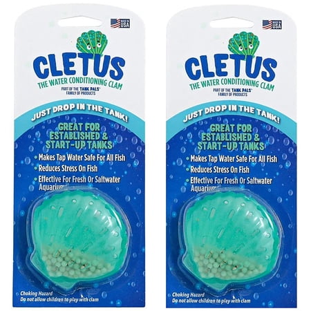 Tank Pals: Cletus The Water Conditioning Clam - 2 Pack, Blue - Fish Tank & Aquarium Water Preparation, Chlorine Neutralizer & Heavy Metal Filtration
