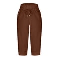 thumbnail image 4 of TANGQIOP Women'S Causal Pants Clothes Knit 3/4 Length Slim Elasticized High Waisted Drawstring Pocket Athletic Solid Color Capris Brown S, 4 of 6