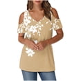 thumbnail image 1 of Algodón Fuera Del Hombro Tops para las Mujeres Blusas de Impresión de Manga Corta Cuello en V Top de Moda, Blusa de Verano Casual, 1 of 7