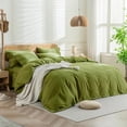 thumbnail image 2 of Cotton Duvet Cover Queen Size Pinstriped Comforter Cover with Button Washed Cotton Breathable Soft Solid Bedding Set Duvet Cover ×in & Pillowcases (NO Comforter), 2 of 9