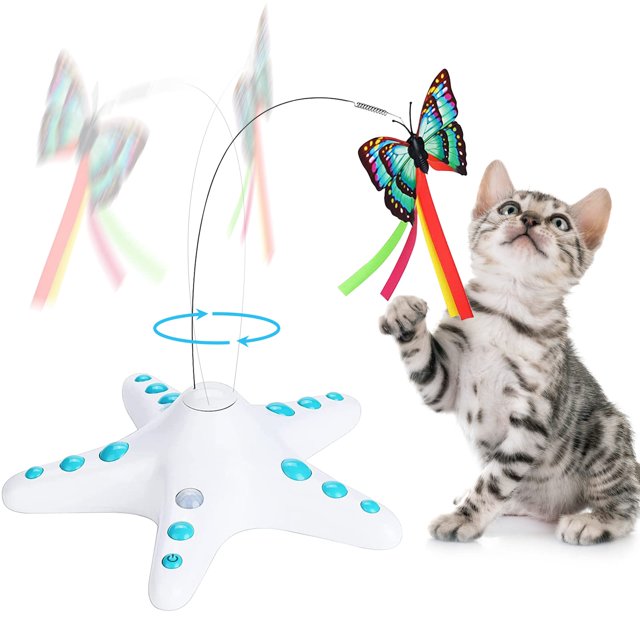 Juguete automático para gatos NQ con forma de palo giratorio y mariposa de repuesto