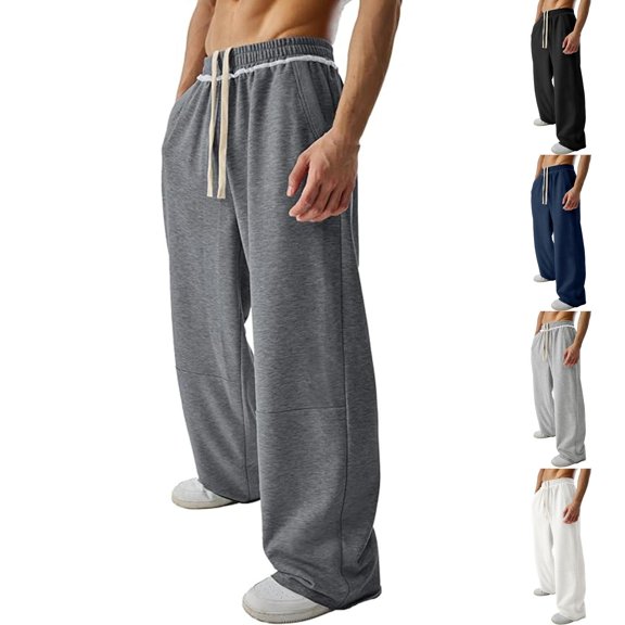 Sweatpants for Men Elastic Waist Wide Leg Pants with Drawstring Casual Loose Solid Everyday Pants for Walking Running Wear