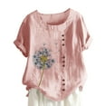 thumbnail image 2 of Boho Tops for Women Sawvnm Women's Summer Casual Round Neck Short Sleeve Printing Loose Shirt Tops for Women Pink 3XL, 2 of 5