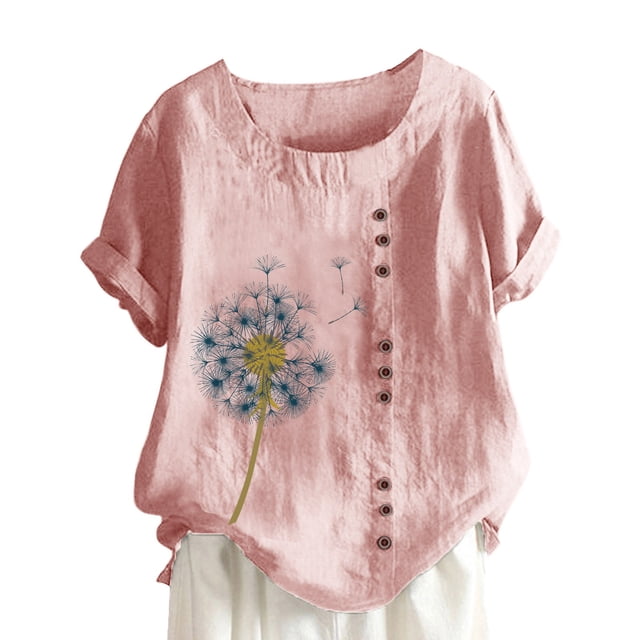 Birdeem Chemise Décontractée d'Été pour Femmes Col Rond Manches Courtes Imprimé Ample