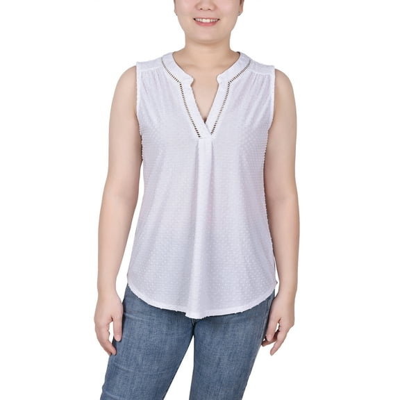 NY Collection Women's Petite Sleeveless Swiss Dot Top