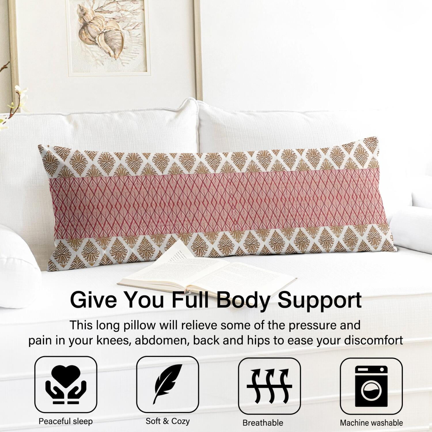 Bohemian Aesthetic Body Pillow Cover 20x54 - Vintage Long Pillow Case with Invisible Zipper - Geometric & Tribal Patterns - Breathable Maternity Pillowcase