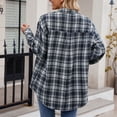 thumbnail image 4 of felwors Women's Plaid Flannel Button-Down Shirt - Oversized Long Sleeve Casual Shirt Jacket for Fall & Winter Navy, XL, 4 of 5