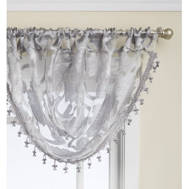 Regal Home Collections Scroll Sheer Waterfall Window Valances - Silver/Gray