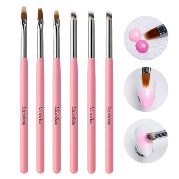 MelodySusie 6Pcs Ombre Nail Art Brush Set, Gradient Painting Pens for Blooming Nails and Gradient Manicure, Light Pink