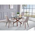 thumbnail image 2 of 5pc Circular Clear Glass Dining Table Set with Beige Fabric Chairs, 2 of 4