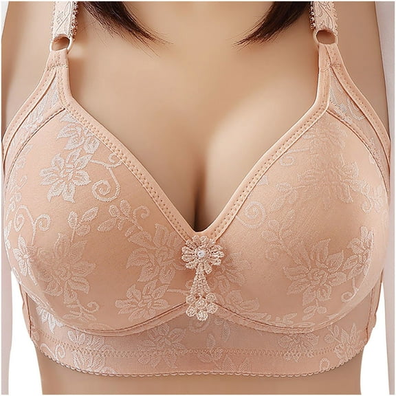 Bigersell Bra and Underwear Set Women's Bra Wire Free Underwear One-Piece Bra Everyday Underwear Female Nylon Padded Sports Bra Women Full-Figure Bra, Style 834, Beige 36