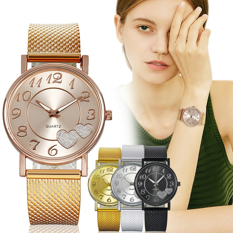 Women Fashion Watch Metal Case Band Analog Wrist Watch Glittering Diamond Quartz Watch, Women's, Size: One size, Gold